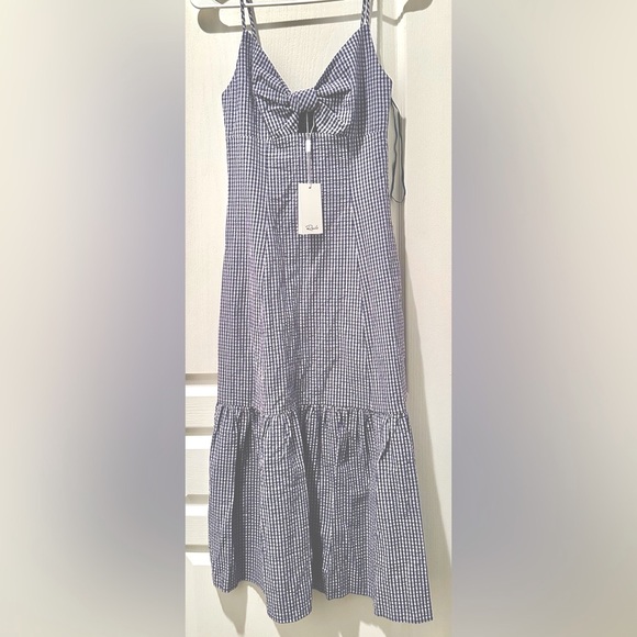 NWT Rails Maeve Navy Lilac Gingham Dress w Front Cutout - Picture 2 of 9